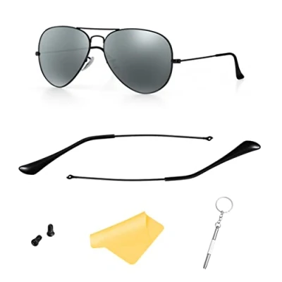 Afbeelding van FOOUS Vervanging Arm tempel Tips Voor Ray Ban Aviator RB3025 Zonnebril Reparatie Kit Onderdelen, (Zwart)tempel Arms+(zwart) Tips, Common
