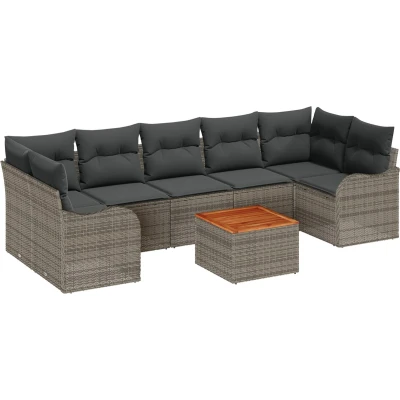 Afbeelding van vidaXL 8 delige Tuin Sofa Set met Kussens Grijs Poly Rattan Acacia