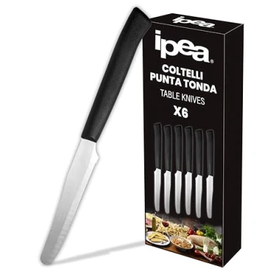 Afbeelding van IPEA Tafelmes voor vlees en vlees, 6 stuks, scherp mes met gekarteld lemmet van roestvrij staal, het snijden levensmiddelen de lunch, thuis keuken