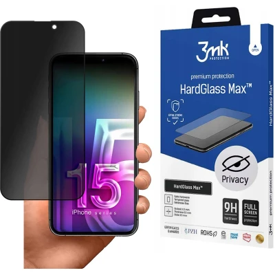 Afbeelding van Apple iPhone 15 Privacy getemperd glas 3mk HardGlass Max Zwart