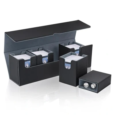 Afbeelding van Tolesum Magic Commander TCG 5 in 1 Box voor kaartdecks met een capaciteit van 800+ mouwloze kaarten Dice Tray, Magnetic Flip Deck TCG, zwart