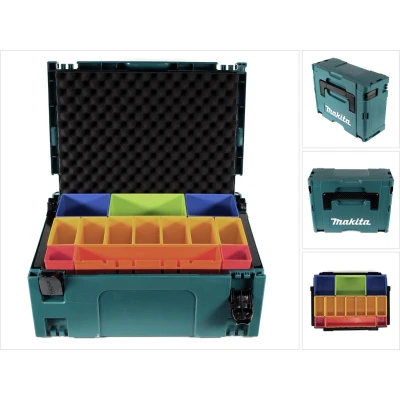 Afbeelding van Makita MAKPAC 2 systeemkoffer + doosinzet met gekleurde dozen P 83652 schuimrubberen dekselinzet