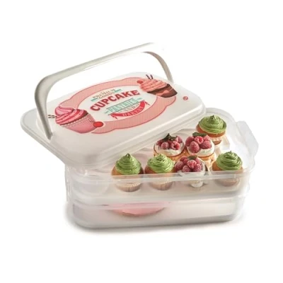 Afbeelding van Snips Cupcake schaal, 14 l, wit, versierd, dubbele bakje, gemaakt in Italië, BPA vrij