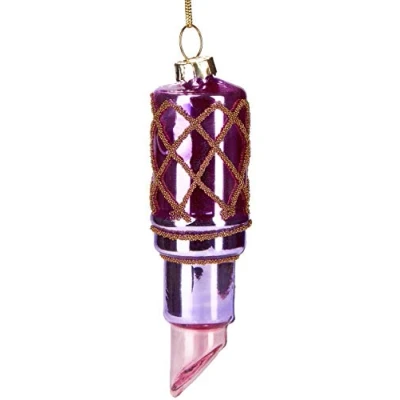 Afbeelding van BRUBAKER Lippenstift Roze Handgeschilderde Glazen Kerstbal Handgeblazen Kerstversiering Grappige Kersthanger Kerstboom Decoratie 10 cm