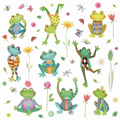 Afbeelding van 20 servetten dansende kikkers tafeldecoratie decoupage servettechniek 33 x cm