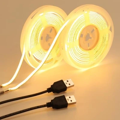 Afbeelding van GOMING 5V 5mm Breed COB USB LED Strip Warm Wit 3000K voeding 4M(2X2M) 400LEDs/M CRI 93+ Uniforme Emissie Flexibel IP20 Niet Waterdicht Tape Zelfklevend voor DIY Home Decor