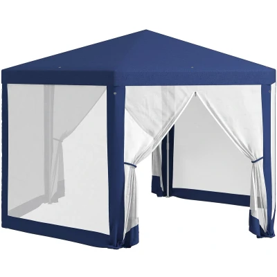 Afbeelding van Outsunny Pavillon 4x3m Sechseckig Wasserabweisend Stabil Winterfest mit Moskitonetz Partyzelt Gartenzelt 6 Seitenteilen Gartenpavillon für Camping Garten, Blau