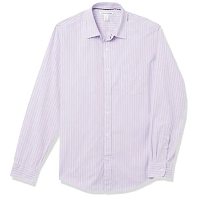 Afbeelding van Amazon Essentials Men&#039;s Casual poplin overhemd met normale pasvorm en lange mouwen, Lavendel Wit Dubbele streep, M