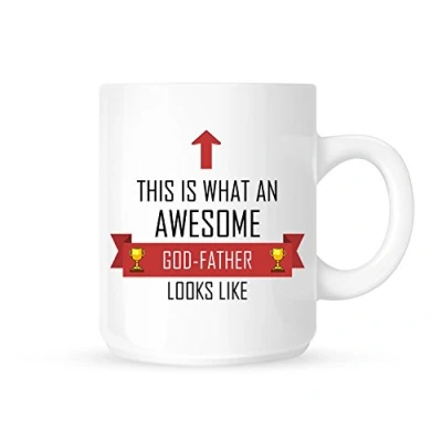 Afbeelding van Thee /koffiemok met opschrift&quot;This Is What An Awesome God Father Looks Like&quot;, design rode band, leuk cadeau idee