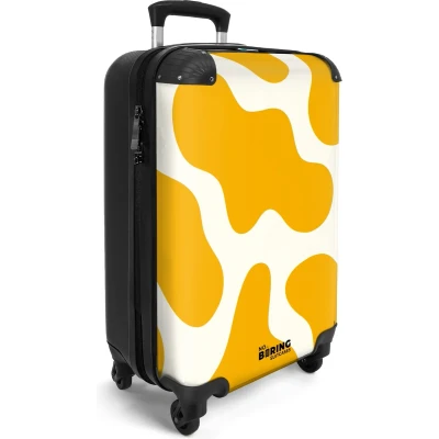 Afbeelding van NoBoringSuitcases.com® Handbagage koffer lichtgewicht Reiskoffer trolley Wit met gele vlekken Rolkoffer wieltjes Past binnen 55x40x20 en 55x35x25