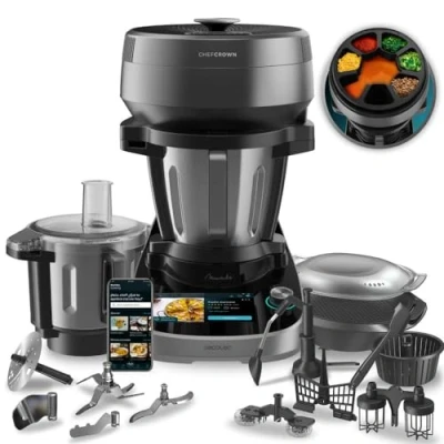 Afbeelding van Cecotec Multifunctionele keukenmachine met voedseldispenser Mambo CooKing Total Gourmet, 2200 W, 45 functies, duizenden geleide recepten, unieke kan 5 liter en Victory kruik van l, accessoires