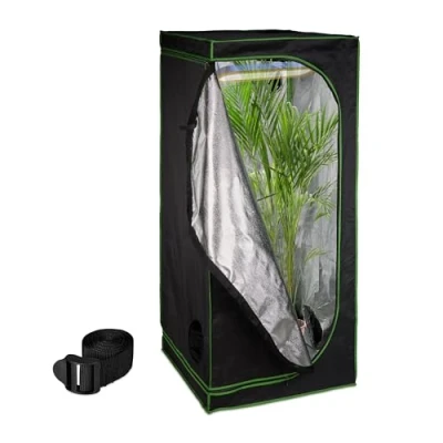 Afbeelding van Relaxdays kweektent, HxBxD: 180x80x80 cm, planten kweken, reflectiefolie binnenin, verduisterende groeitent, zwart/groen