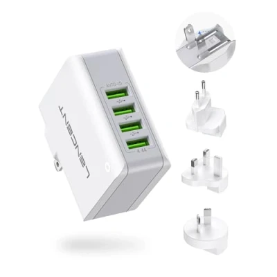 Afbeelding van LENCENT Universele Reisadapter, 22W Multi USB Oplader, Internationale Adapter met 4 Poorten, Wereldwijde Reisstekker voor Type A/C/G/I (USA/UK/EU/AUS) Stopcontacten, Wit