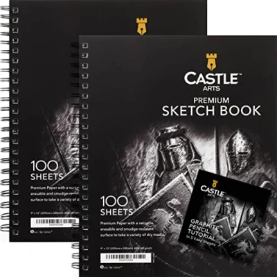 Afbeelding van Castle Art Supplies schetsblokken voor kunstenaars (pak met 2 schetsblokken) 23 x 30, 200 vellen schetspapier ideaal tekenen zuurvrij en uitstekende prijs kwaliteitverhouding