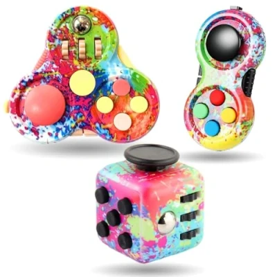 Afbeelding van Steemjoey 3 stuks anti stress dobbelstenen speelgoed, fidget toy cube, pad controller voor stressvermindering bij nerveusiteit ADD, ADHD, autisme, tieners, kinderen, volwassenen (kleur)