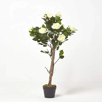 Afbeelding van Kunstboom kunstplant witte rozen rozenboom 90 cm hoog