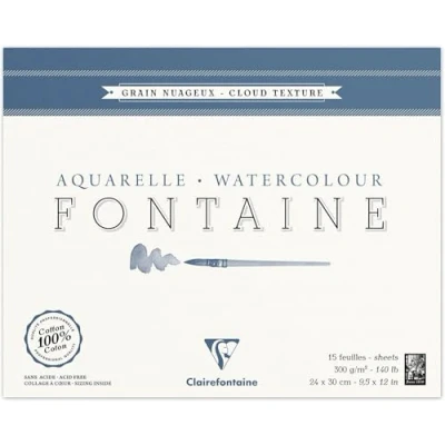 Afbeelding van Clairefontaine 96421C Kleurblok, 4 zijdig verlijmd aquarelpapier Torchon Wolke, Fontaine/Hader, 24 x 30 cm, 15 vellen, 300 g verpakking, wit