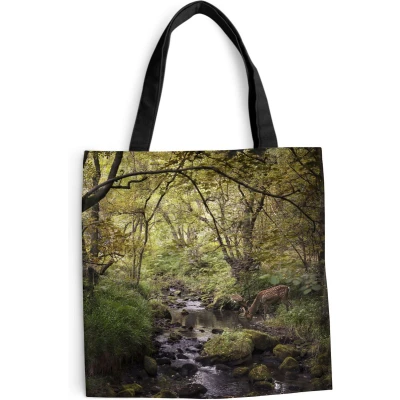 Afbeelding van MuchoWow® Schoudertas Strandtas Big Shopper Boodschappentas Hert Boom Bos 40x40 cm Katoenen tas
