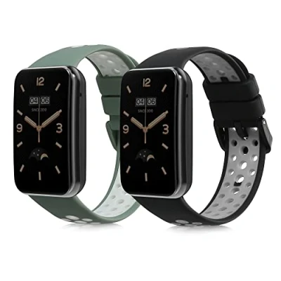 Afbeelding van kwmobile 2x horlogebandjes geschikt voor Xiaomi Mi band 7 Pro bandje Smartwatch bandjes van TPU Activity tracker horloge in zwart / grijs pastelgroen wit