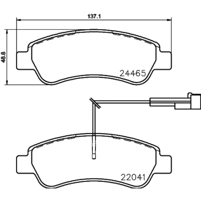 Afbeelding van HELLA PAGID 8DB 355 021 901 Remblokkenset T2443 Dikte: 18.8mm Remsysteem: Bosch Met slijtage waarschuwingscontact voor o.a. CITROEN / FIAT PEUGEOT RAM
