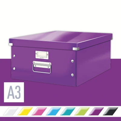 Afbeelding van Leitz WOW Click &amp; Store Grote Opbergdoos 85% Gerecycled Karton Voor A3 Formaten 36.9 x 48.2 cm (BxD) Paars
