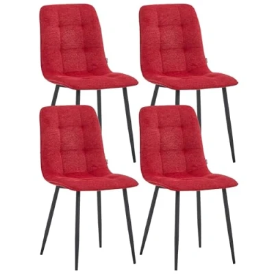 Afbeelding van Colenis® Ela Eetkamerstoel Set Van 4 Bordeaux Linnen Stof Industrieel