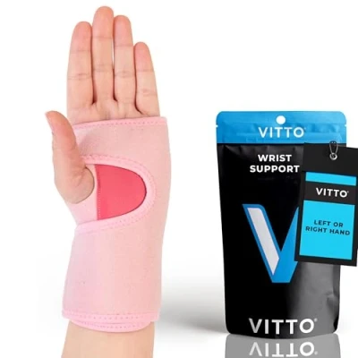 Afbeelding van VITTO Polssteun handbandage pols voor peesschedeontsteking, carpaal tunnelsyndroom en atrose (links roze, M)
