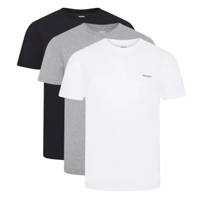 Afbeelding van DKNY Heren 3 Pack T Shirt 100% Katoen Designer Loungewear Korte Mouw Zwart/Wit/Grijs Marl, XL