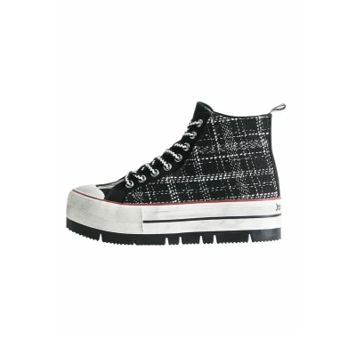 Afbeelding van Desigual Tartan Platform Hightop Sneakers laag, Dames, Maat: 36, Black Polyester