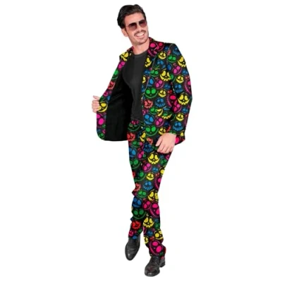 Afbeelding van Widmann Halloween Kostuum Spooky Neon Ghosts Man Zwart XXL Carnavalskleding Verkleedkleding