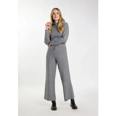 Afbeelding van DREIMASTER Vintage Dames Gebreide Broeken XL / Grijs Melange 69% Gerecycled Polyester 23% Polyacryl 6% Wol 2% Elastaan