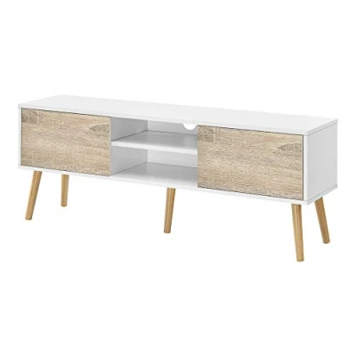 Afbeelding van tv meubel Eskilstuna kast 120x29,5x46,5 wit eikenkleurig