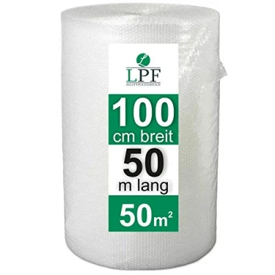 Afbeelding van dieluchtkussenfolie luchtkussenfolie 100 cm x 50 m verpakkingsfolie luchtkussen rol blisterfolie noppenfolie bekleding 1 knalfolie bekledingsmateriaal verzending transparant verhuisfolie