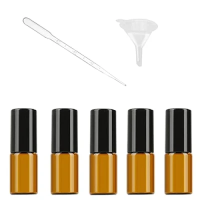 Afbeelding van NA 5 stuks 3 ml etherische oliën rolflessen navulbare bruine amberkleurige glazen flessen met roestvrijstalen rolballen Inclusief 1 trechters en plastic pipetten