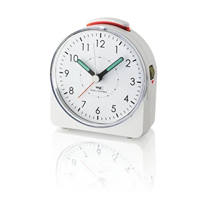Afbeelding van TFA Dostmann zendergestuurde wekker SUNRISE, 60.1513.02, met analoge stil &quot;sweep&quot; uurwerk, schermverlichting en lichtgevende wijzers, alarm snooze functie, wit, (L) 102 x (B) 46 (H) 110 mm