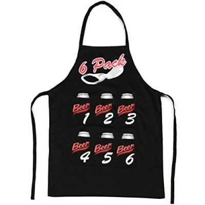 Afbeelding van CKB LTD Six Pack Bier BBQ schort Mannen Keukenschort Heren Zwart One size