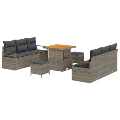 Afbeelding van vidaXL 9 Delige Tuin Sofa Set met Kussens Grijs Poly Rattan Acacia