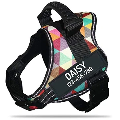 Afbeelding van PawPawify Gepersonaliseerd No Pull hondenharnas met aangepaste naam en telefoonnummer door , Heavy Duty huisdier vest om te voorkomen dat trekken, trekken of stikken, trainen lopen XS borst 17 22