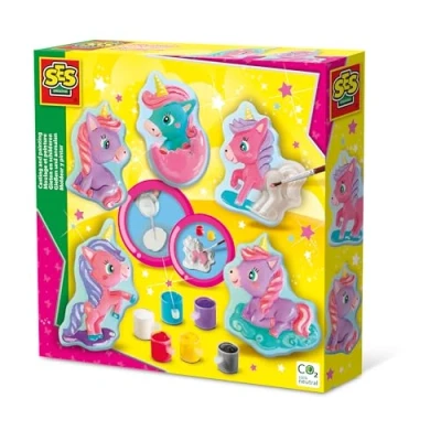 Afbeelding van SES Gieten en schilderen Baby unicorns eenhoorn sneldrogend gips gedetailleerde gietmal 6 kleuren verf met penseel