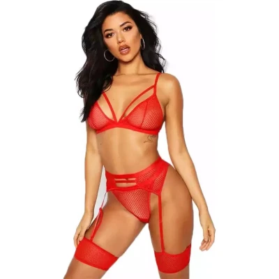 Afbeelding van Lenceria Babydoll Ondergoed Beha Slipje Set G string Sexy Jarretel met Strass Elementen Large