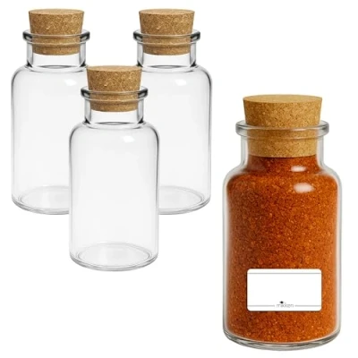 Afbeelding van mikken 4 x apothekersglas 300 ml glazen fles met kurk incl. etiketten