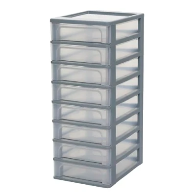 Afbeelding van Iris Ohyama, Toren, Dressoir, Kunststof opbergorganizer Met ergonomisch handvat, 8 x 4L, Unit, geïntegreerd BPA vrij, Kantoor, Slaapkamer, Woonkamer, OCH 2080, Grijs