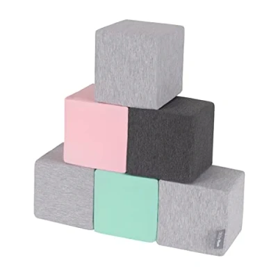 Afbeelding van KiddyMoon Foam Blokjes Voor Baby Zachte Blokken 6 Stuks Speelgoed Montessori Met En Veel Plezier Kinderen, Blokken: Lichtgrijs Donkergrijs Roze Munt