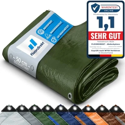 Afbeelding van Floordirekt Afdekzeil, zeildoek, beschermend zeil, bootzeil, tentzeil voor camping en outdoor, tuin, waterdicht, met ringen, verschillende maten kleuren, 2 x 3 m, 140 g/m², groen