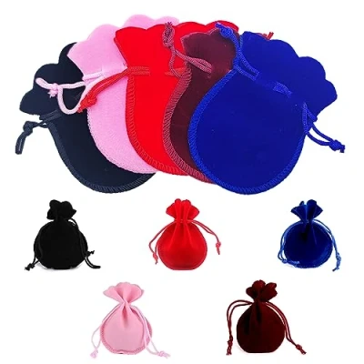 Afbeelding van XCSJ 20 stuks fluwelen zakjes, kleine sieradenzakjes, zakjes met trekkoord, cadeauzakje voor doe het zelf snoep, geschenkzakjes sieraden, cadeau, feest, bruiloft, gunsten, 9 x 7 cm