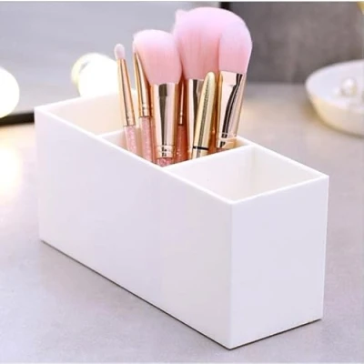 Afbeelding van make upborstelhouder, cosmetische up organizer met 3 sleuven, kwastorganisator, displayhouder, borstel opslag houder voor kwasten, eyeliners, lippenstift lipgloss bureau opbergdoos (wit)