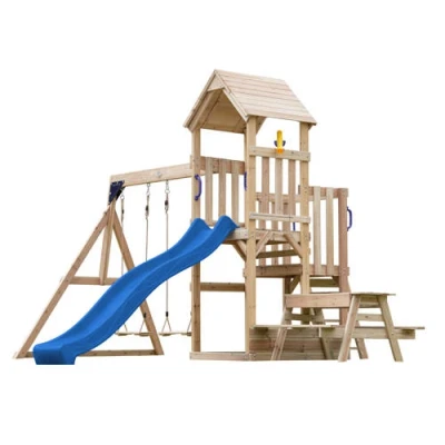 Afbeelding van AXI Mette Compleet Speeltoestel met 2 Schommels, Picknicktafel / Buitenspeeltuin Schommels/Zandbak/Glijbaan Blauw