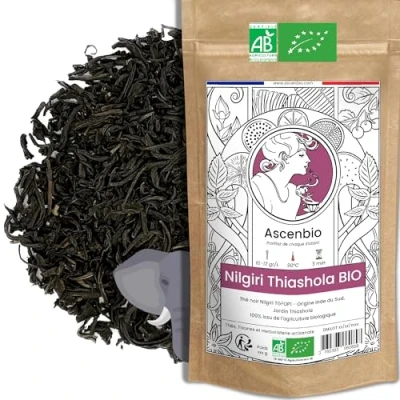 Afbeelding van Ascenbio ✿ Zwarte thee Nilgiri Garden Thiashola BIO, fruitige noten 180 g los bereid en verpakt in Frankrijk Biologisch afbreekbare verpakking