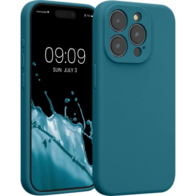 Afbeelding van kwmobile telefoonhoesje geschikt voor Apple iPhone 15 Pro TPU backcover met siliconen coating Smartphone case in mat petrol