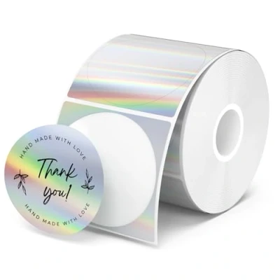 Afbeelding van MUNBYN 50 x mm laser thermo etiketten, 400 stuks, ronde zelfklevend, bedrukbare stickers voor logo, prijs, adres bedankt, waterdicht, gepersonaliseerd